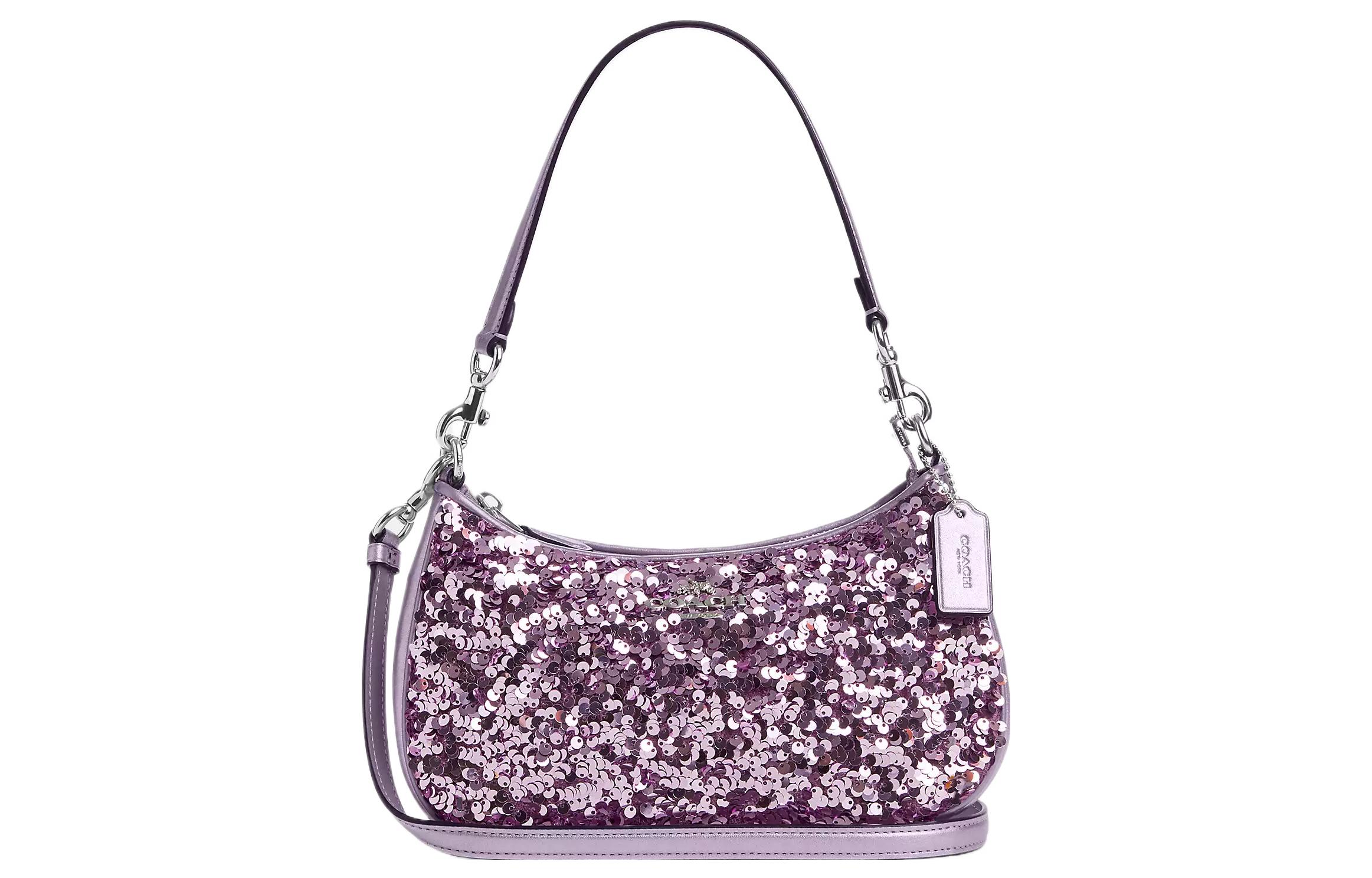 

COACH Терри гладкая кожа с выделанной телячьей кожей женская сумка через плечо светло-фиолетовая