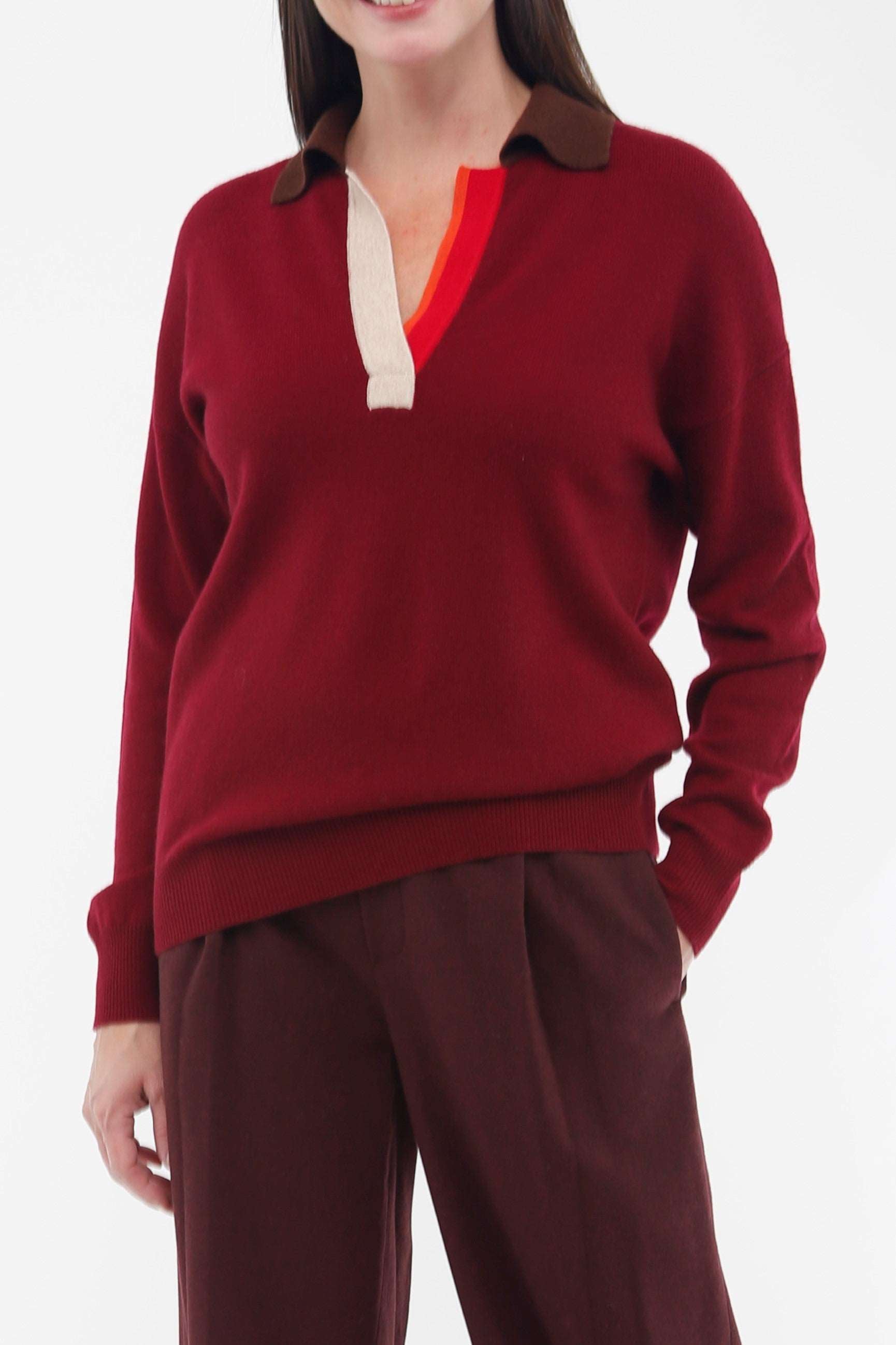 

Кашемировая поло-рубашка с длинными рукавами и контрастным рисунком InCashmere, currant combo