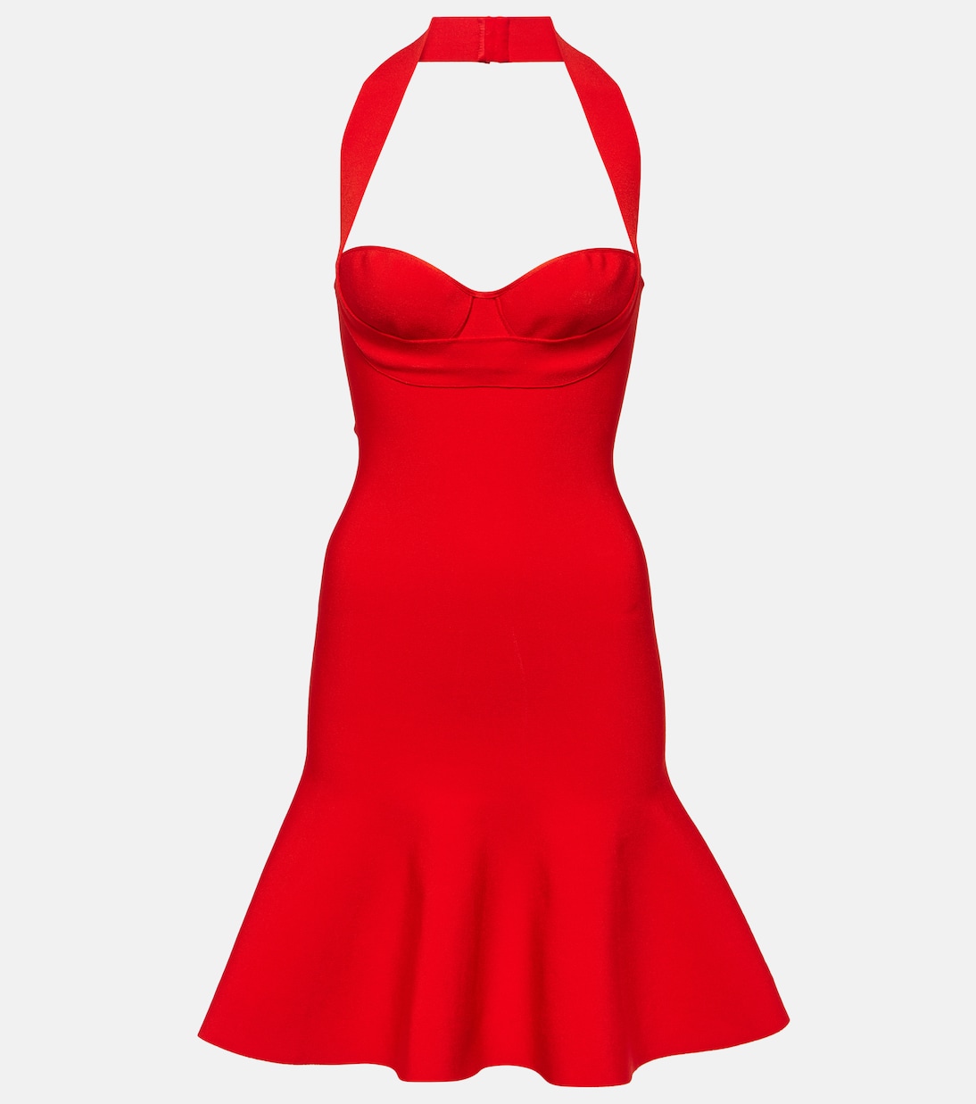 

Мини-платье из ребристой вязки с халтером Alaïa, Rouge Vif
