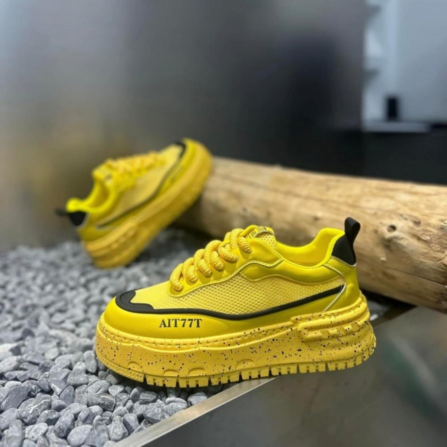 Мужские кроссовки Speckled на платформе с одинокой подошвой, стильная повседневная спортивная обувь- идеально подходит для прогулок по городу, тренировок в зале и ежедневных поездок Kpdwfms, желтый — фото 3