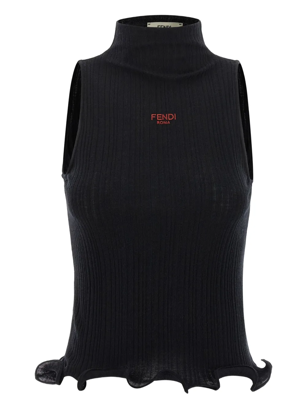 

Топ с оборками и высоким воротником FENDI, черный