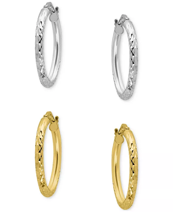 

Набор из двух небольших текстурированных гранёных серёг-колец, 0,75 дюйма, эксклюзивно в Macy's Giani Bernini, gold