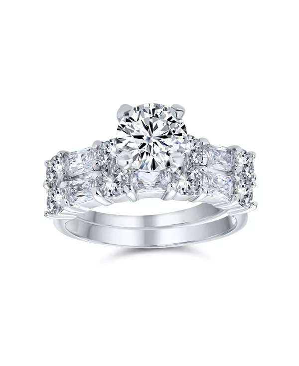 

Комплект колец в стиле ар-деко с 2-каратным кубическим цирконием огранки «принцесса» и багетами из стерлингового серебра с инкрустацией Bling Jewelry, silver