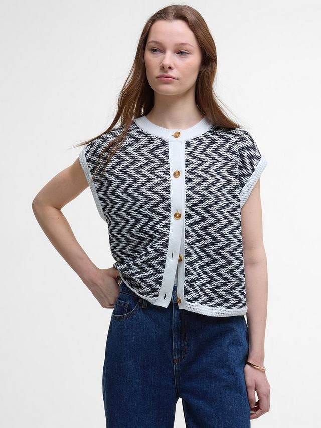 

Топ вязаный с зигзагообразными пуговицами Olivia Barbour, Cloud/Navy