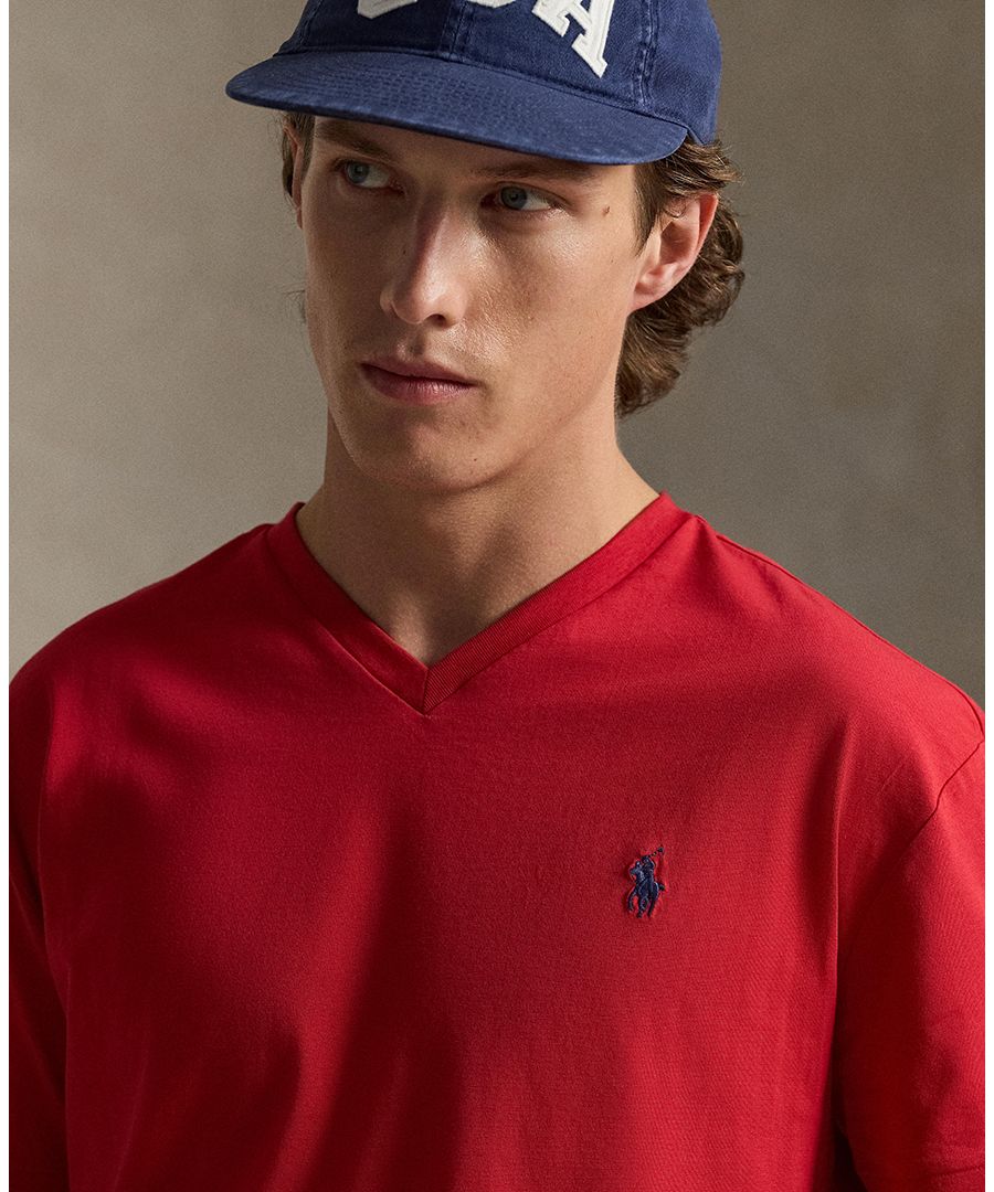 Мужская классическая футболка с V-образным вырезом Polo Ralph Lauren, Red — фото 3