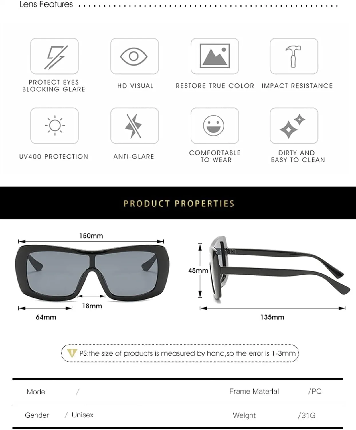 

Модные солнцезащитные очки для уличной стрельбы в конфетных тонах, 2026 год, большие оправы, для мужчин и женщин (Цвет: E, Размер: Средний) MTZJH, One Color