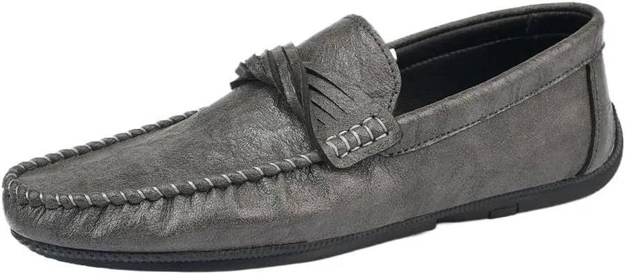 Мокасины кожаные Mens Vegan Leather Loafers Slip-On Round Toe Moccasins Anti-Slip Flat Heel, серый DHFIRUFSHLO
