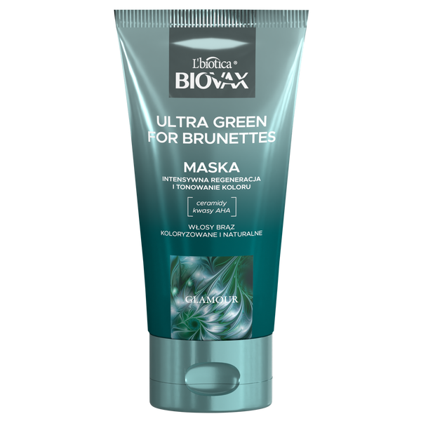 

Маска для волос коричневого оттенка, 150 мл L'Biotica Biovax Glamour ultra green for brunettes