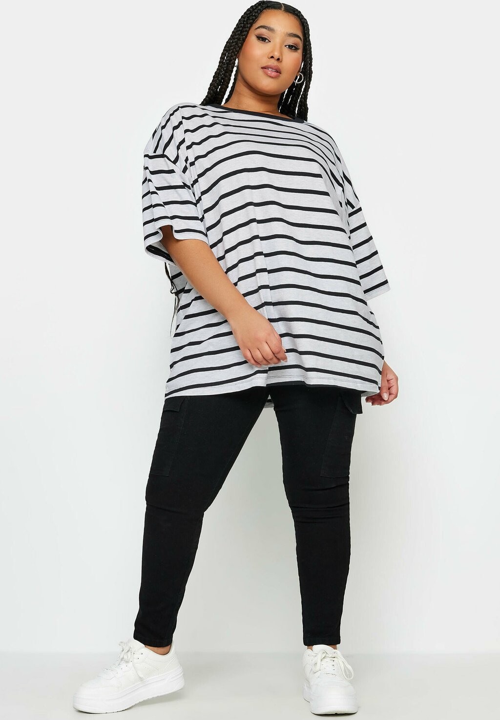 

Футболка с длинным рукавом Stripe Boxy Yours Clothing, серая