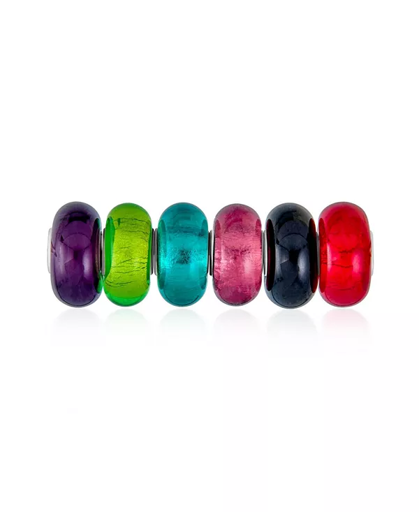 

Набор разноцветных спейсеров с разноцветной металлической фольгой, муранское стекло, бусина-шарм, сердечник из стерлингового серебра, подходит для европейского браслета Bling Jewelry, multi-color