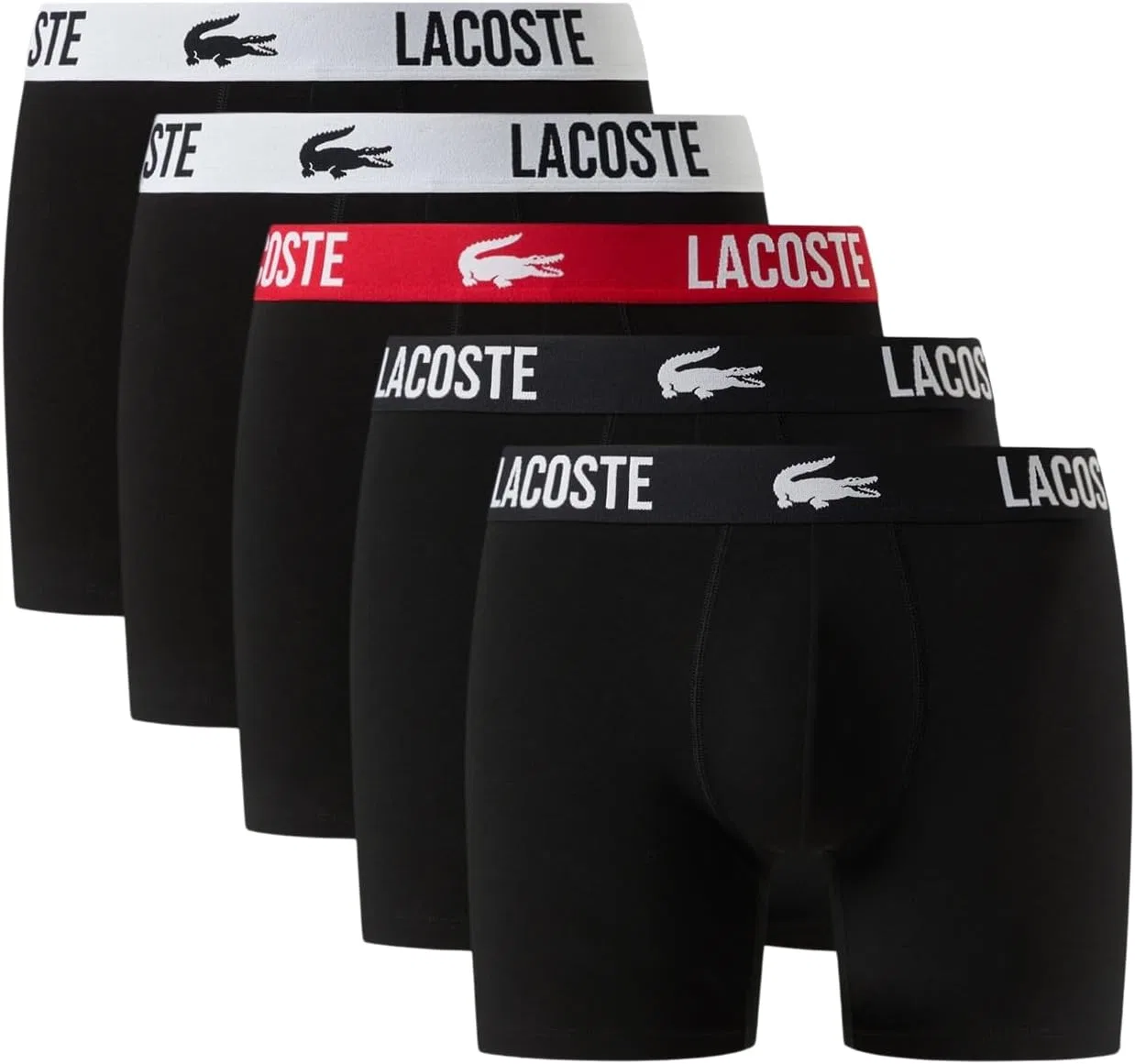 Боксеры Lacoste Cotton Stretch, комплект 5 шт, черный/красный/белый