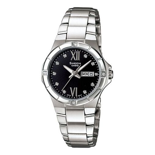 

Часы CASIO Quartz SHEEN Stainless Steel Strap Black Dial Black Analog, черный