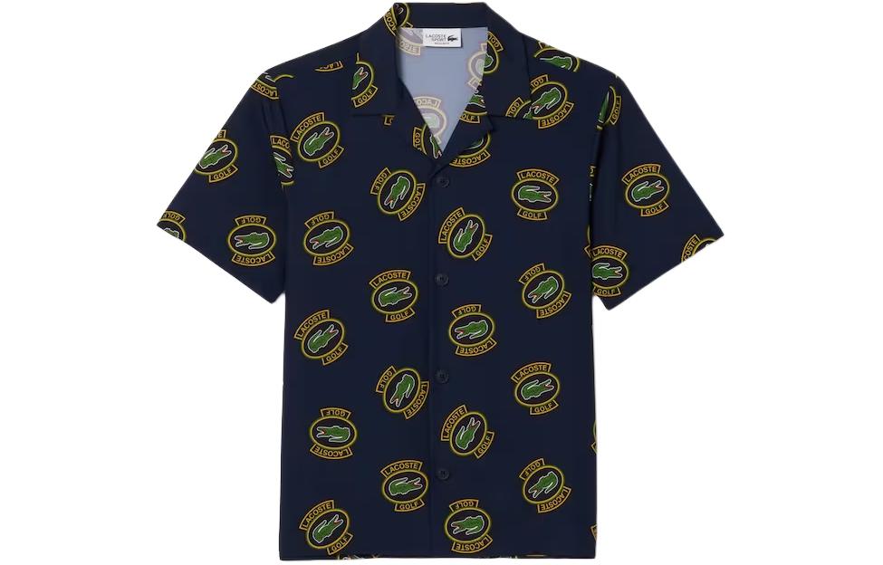 

Рубашка с принтом логотипа и кэмп-воротником LACOSTE, синий