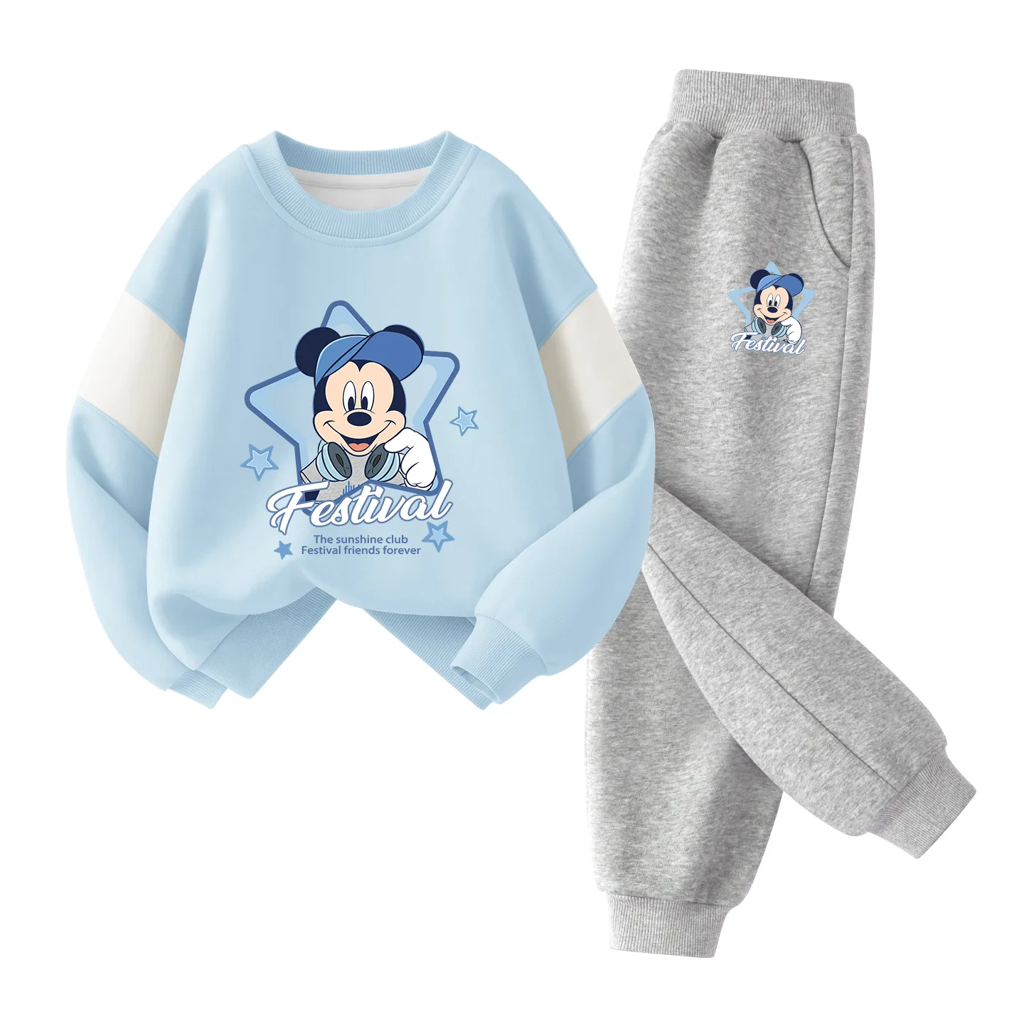 Детская повседневная спортивная футболка с круглым вырезом Disney, Diyao Qibudding Blue+Diyao K Gray