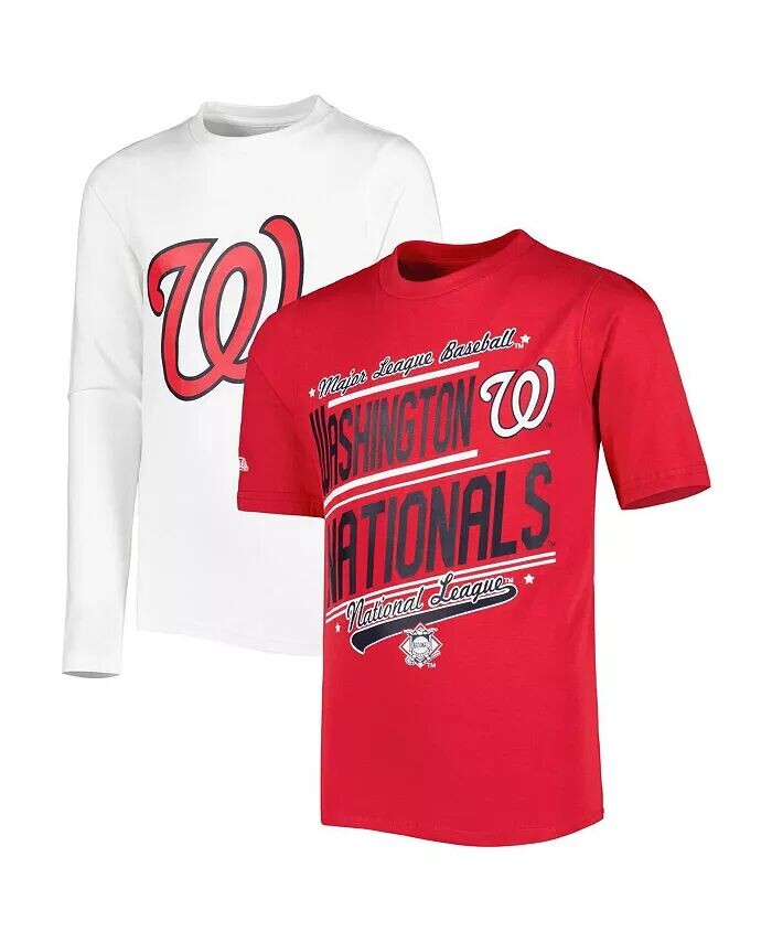

Красно-белый комбинированный комплект футболок Big Boys and Girls Washington Nationals Stitches, красный