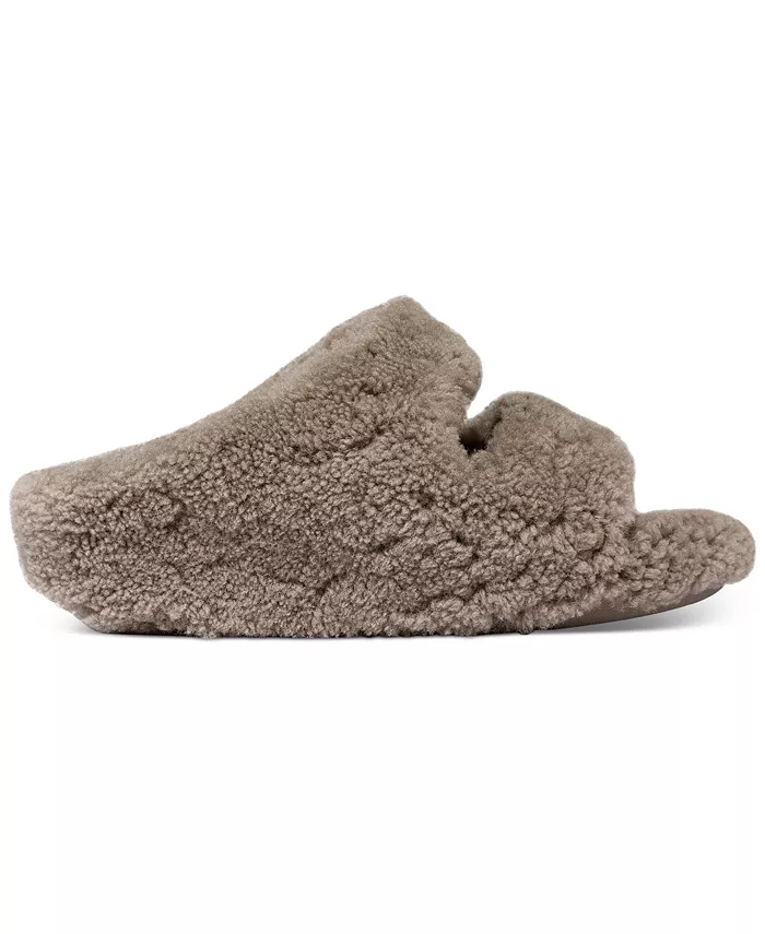 Женские шлепанцы Shuv Curly с искусственным мехом и клиновидной подошвой Fitflop, загар/бежевый — фото 2