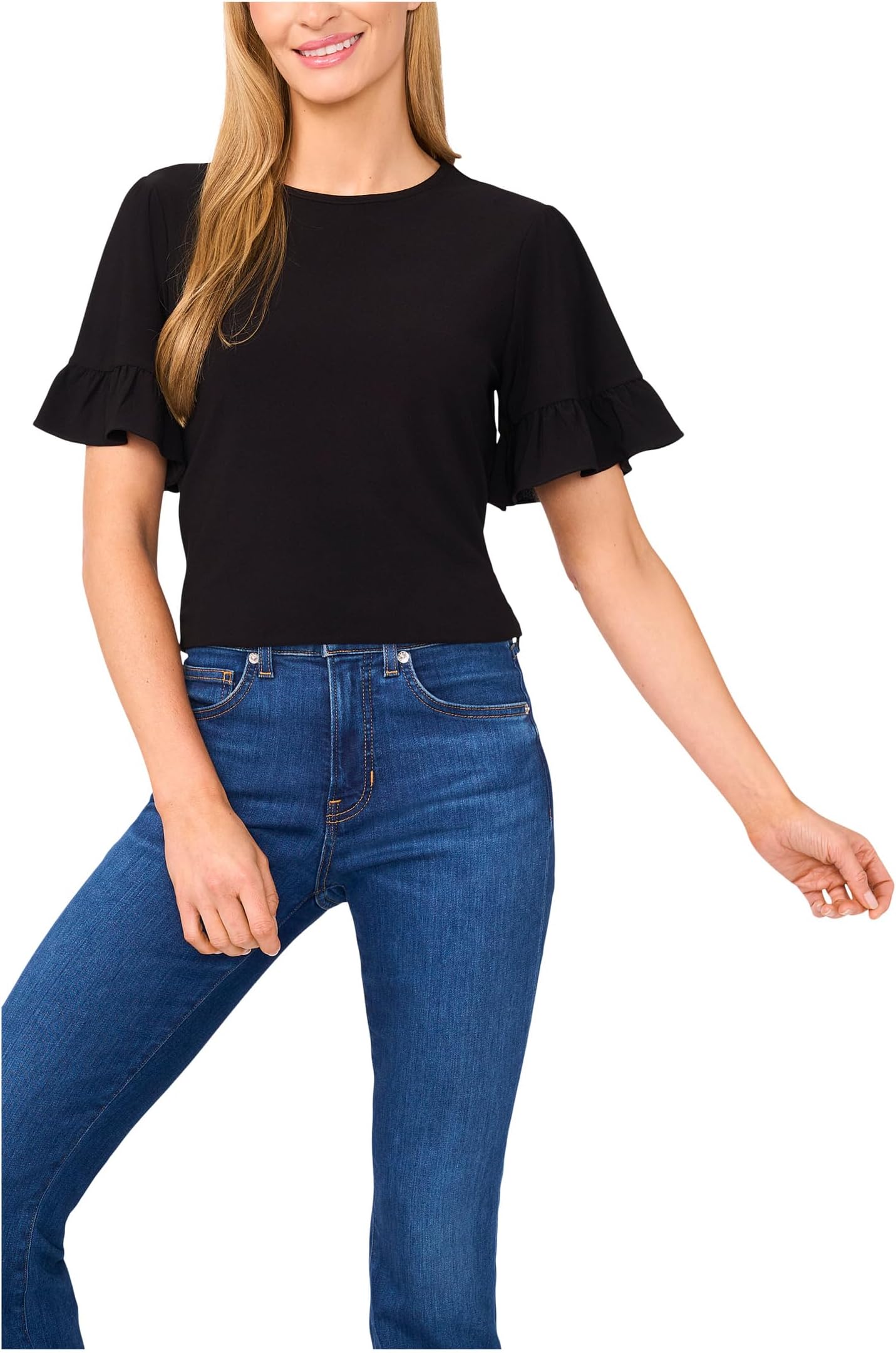 

Топ CeCe Short Sleeve Ruffle Detailed Knit Top, цвет Rich Black