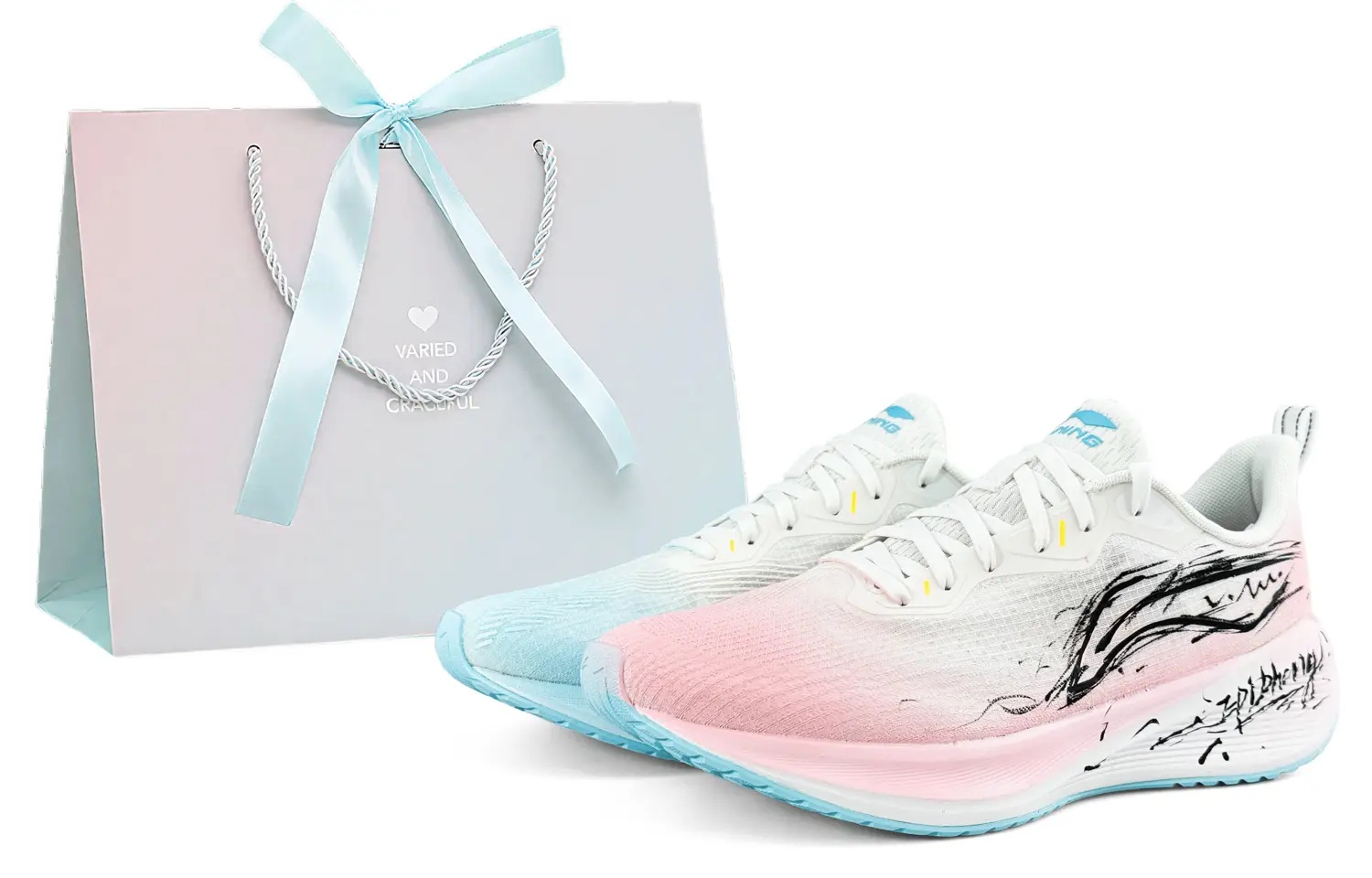 

LINING Кроссовки Wuyue для бега мужские низкие розово-белый градиент черный graffiti