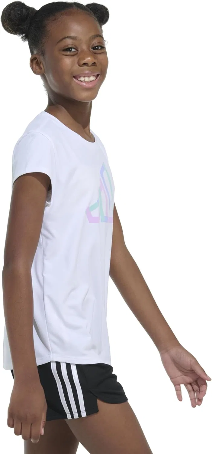 Футболка для девочек adidas, Slim Fit, кап-рукав, White Multi Color — фото 3