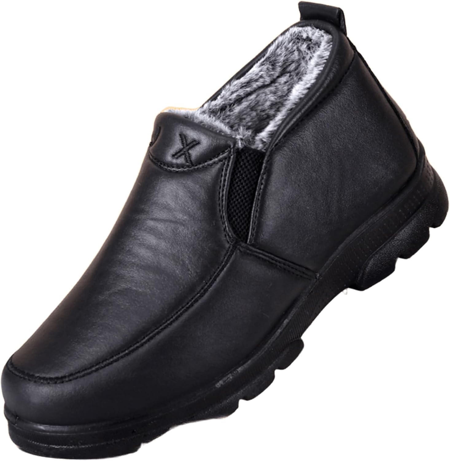 

Мужские утепленные зимние ботинки с флисовой подкладкой, зимние наружные противоскользящие, удобные для среднего и пожилого возраста, легкие повседневные слипоны для прогулок Generic, черный