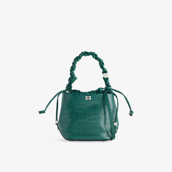 

Сумка-ведро Croco bou из кожи с добавлением других материалов Ganni, цвет pineneedle