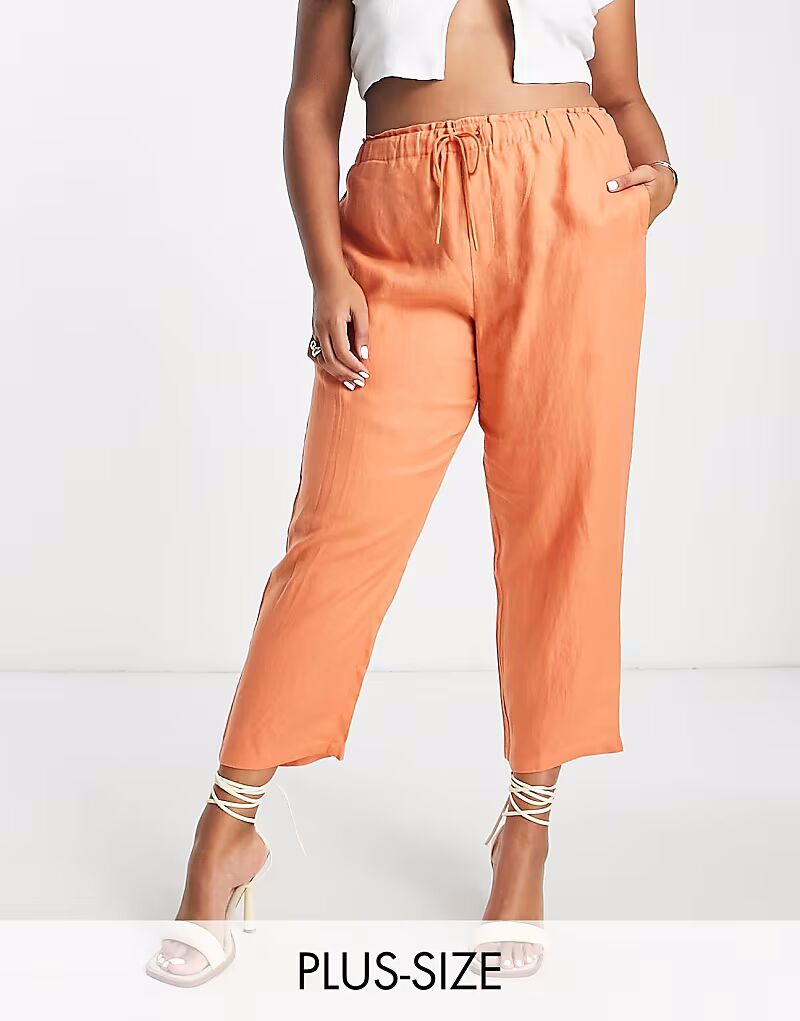 

Льняные брюки Curve оранжевого цвета с завязками Mango