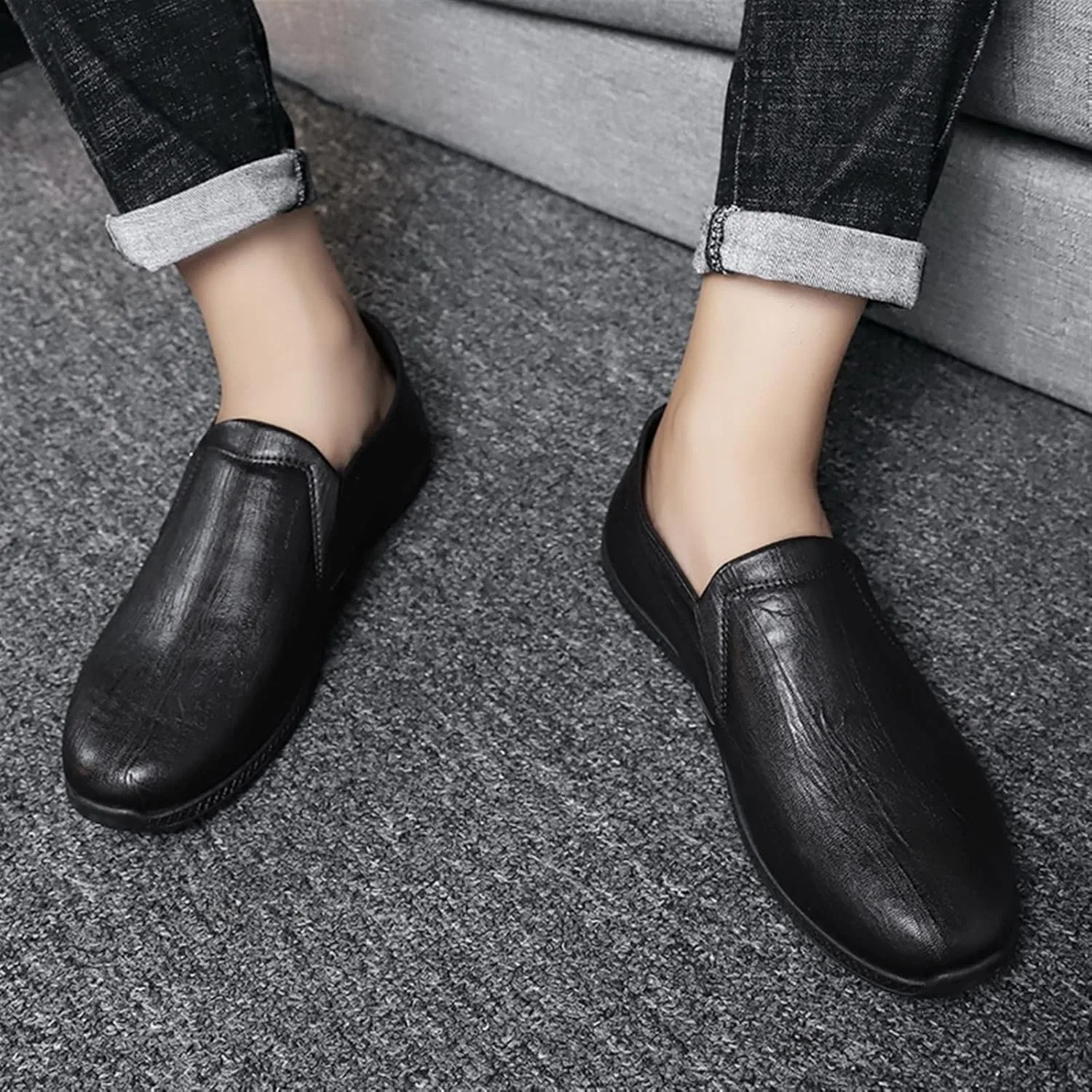 Мужские лоферы, дышащие, Slip On, PU кожа, Black PUGHGAETZF — фото 4