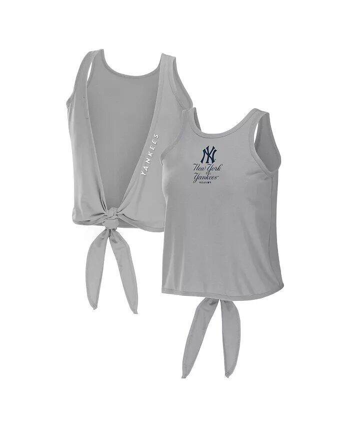 

Женская серая майка New York Yankees с открытой спиной и завязками Wear By Erin Andrews
