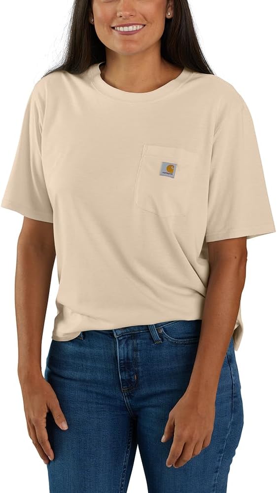 

Carhartt женская футболка с карманом, свободного кроя, с коротким рукавом, из серии Tencel Fiber (также доступна в размерах Plus), Stone Ash, Серый, Carhartt женская футболка с карманом, свободного кроя, с коротким рукавом, из серии Tencel Fiber (также до