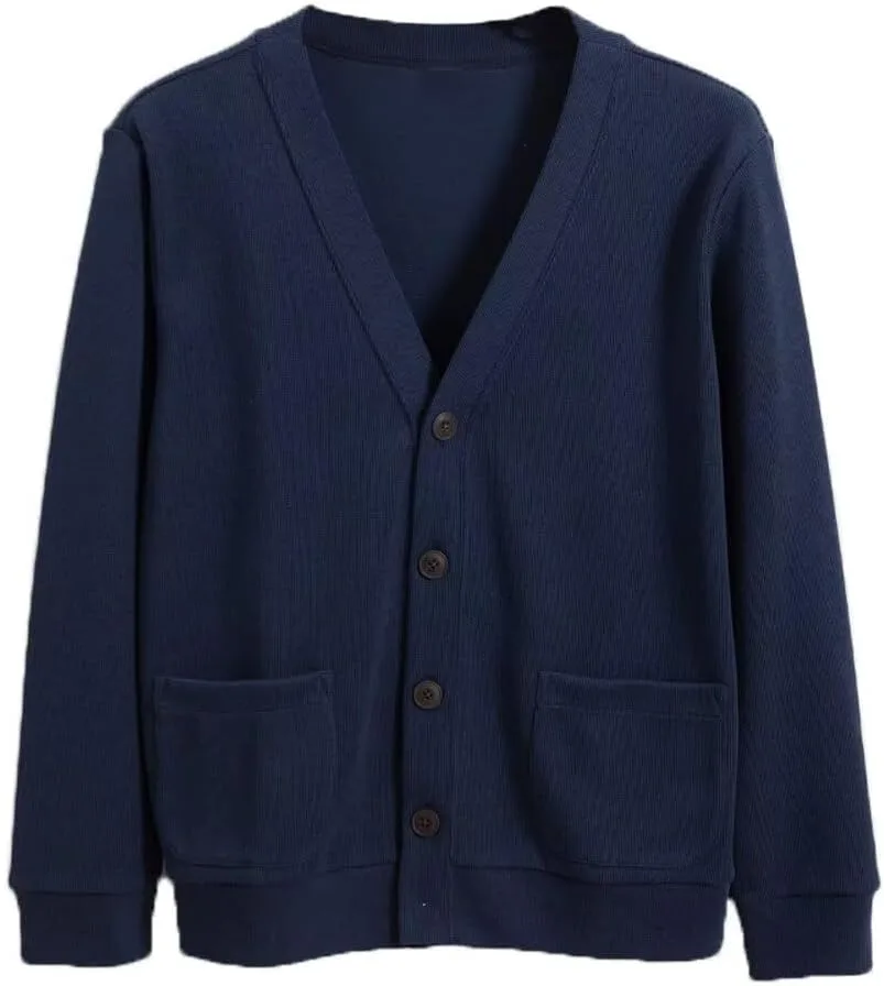 

Мужской кардиган из хлопка с длинными рукавами, V-образным вырезом, пуговицами и карманами ZXCV11 WEDRESSY