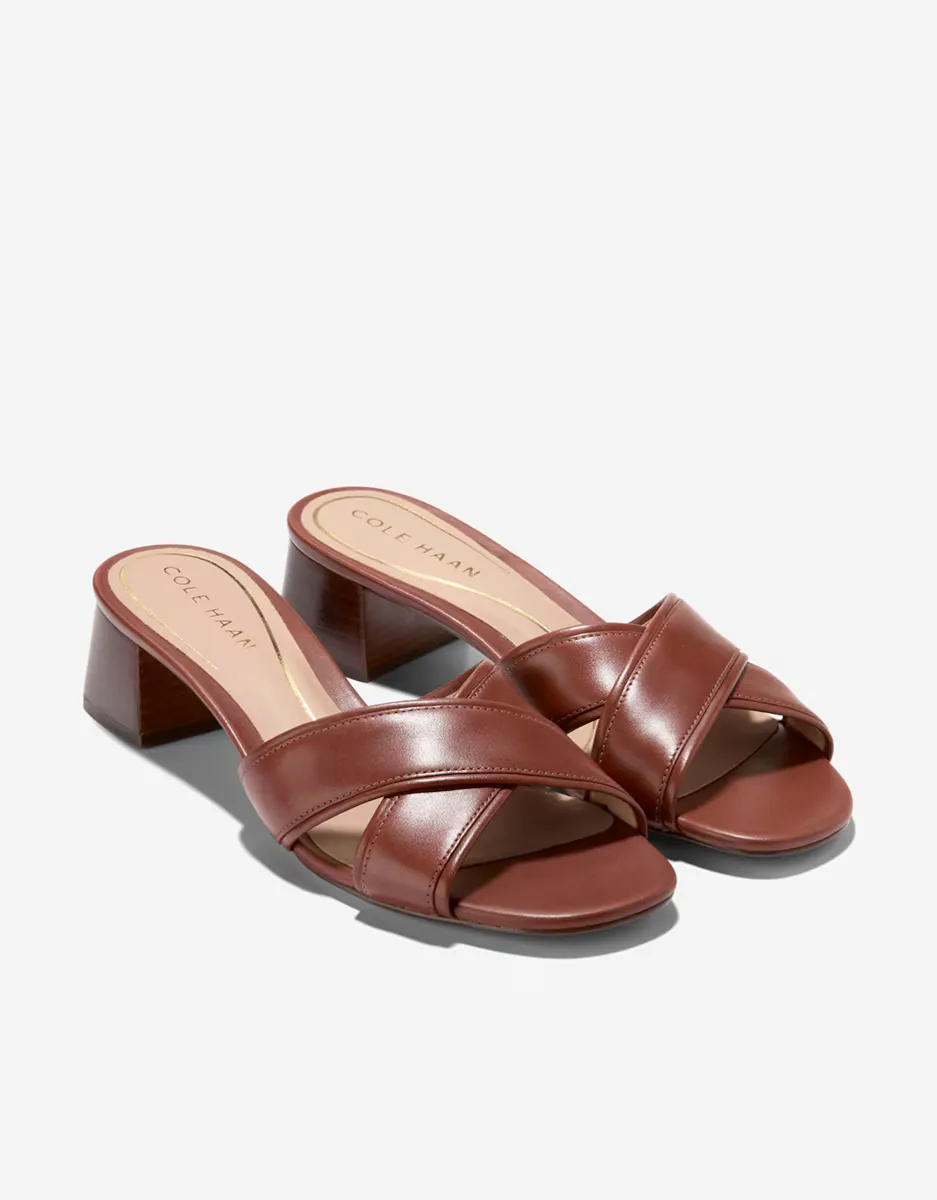 Женские босоножки с перекрещенными каблуками из кожи Cole Haan, коричневый — фото 4