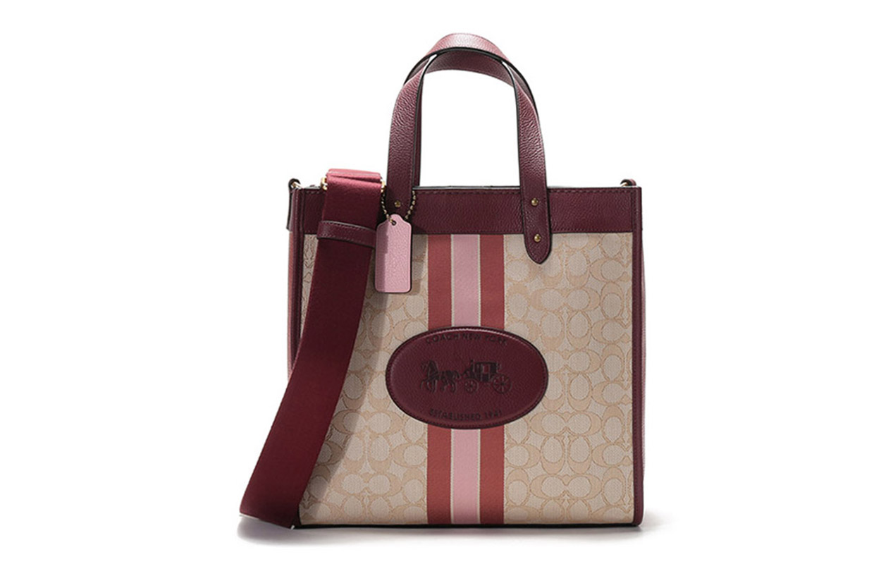 

COACH Сумка-шоппер Field Jacquard Fabric With Leather, большая женская сумка через плечо, хобо, цвета хаки и красный