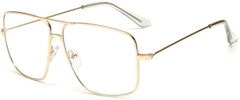 

Квадратная оправа для очков 2027 года для женщин и мужчин, винтажные солнцезащитные очки из сплава с прозрачными линзами для женщин, очки большого размера MTZJH, Gold-clear