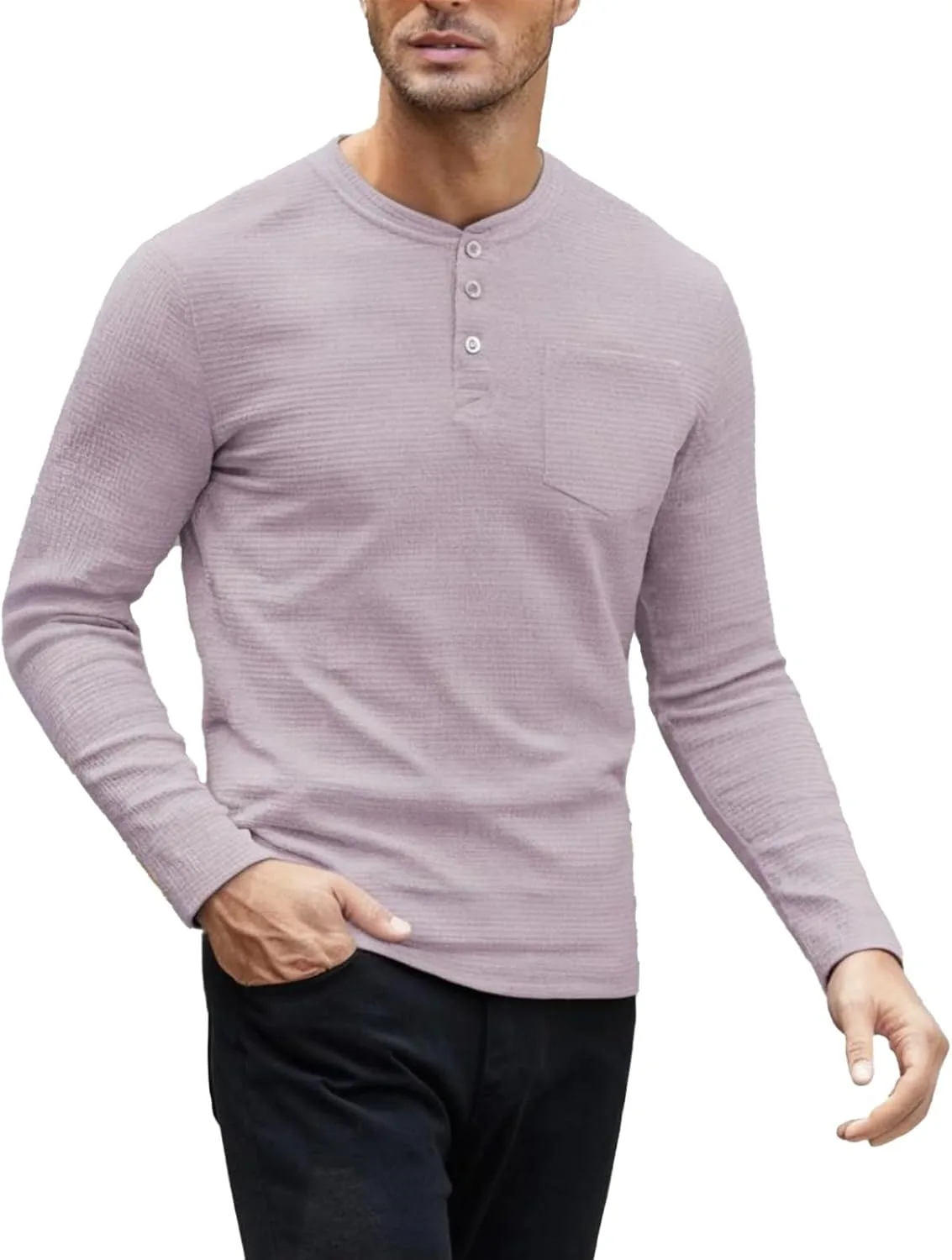 

Мужская хенли из мягкой вафельной ткани с карманами