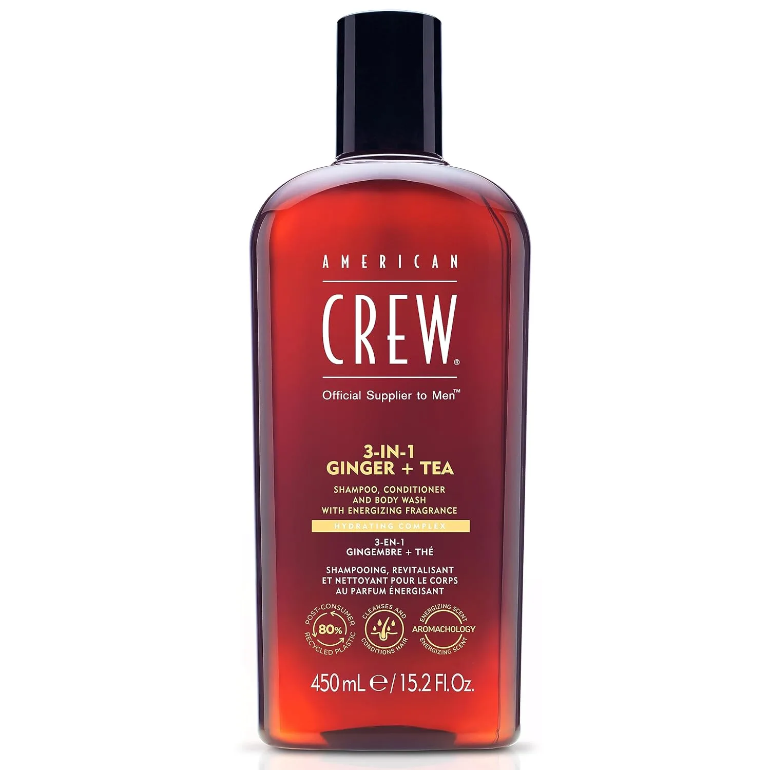 AMERICAN CREW 3-в-1 Имбирь и чай: шампунь, кондиционер и гель для душа для мужчин, комплексный уход с освежающим и бодрящим ароматом, 443 мл 450 мл (1 шт.)