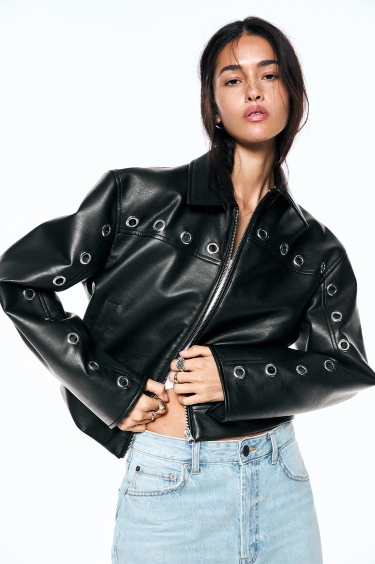 

Куртка из искусственной кожи с люверсами Pull And Bear, черный