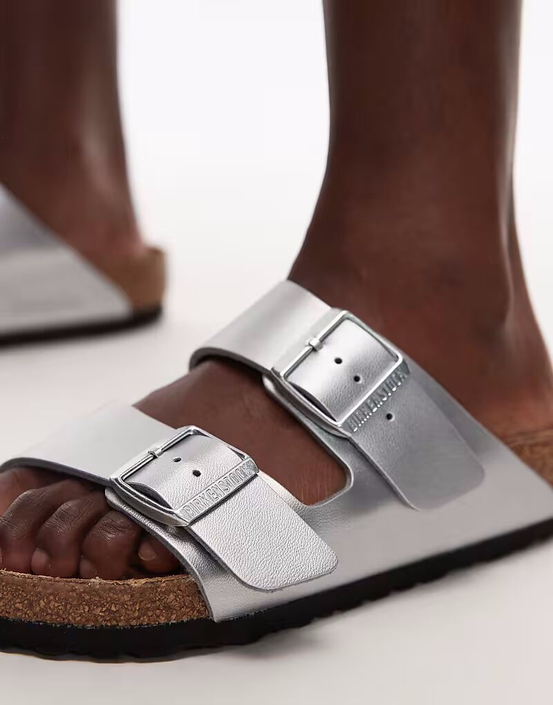 Серебристые сандалии Birkenstock Arizona birko flor — фото 2
