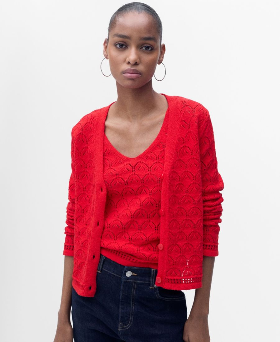 

Женский вязаный кардиган с ажурной отделкой MANGO, Red