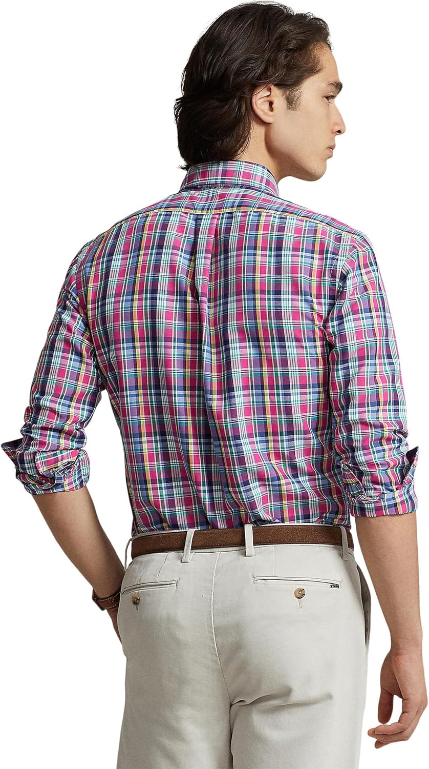 POLO RALPH LAUREN мужская классическая рубашка с длинным рукавом в клетку Performance, Pink/Navy Multi — фото 2