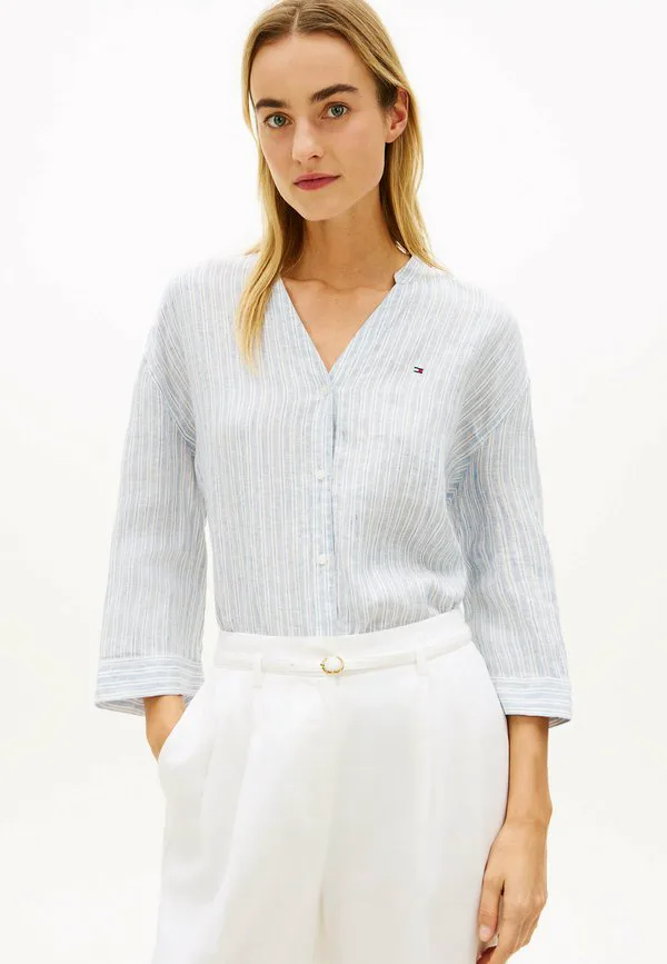 Блузка свободного кроя с короткими рукавами Tommy Hilfiger, Chalk Stp Ecru Blue Orbit