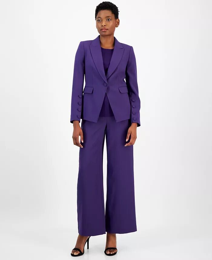 

Женский пиджак с заостренными лацканами на одной пуговице, топ в рубчик с короткими рукавами и широкие брюки со средней посадкой Tahari ASL, красный