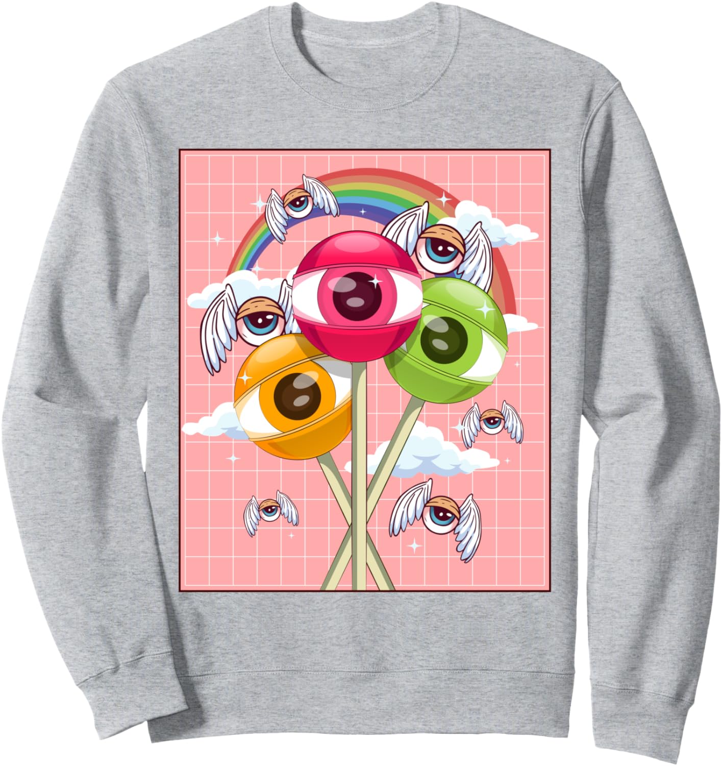 

Эстетика Weirdcore, толстовка Kawaii Lollipop Eye Winged Weirdcoreaesthetic Clothingalt Indiedreamcore, серый