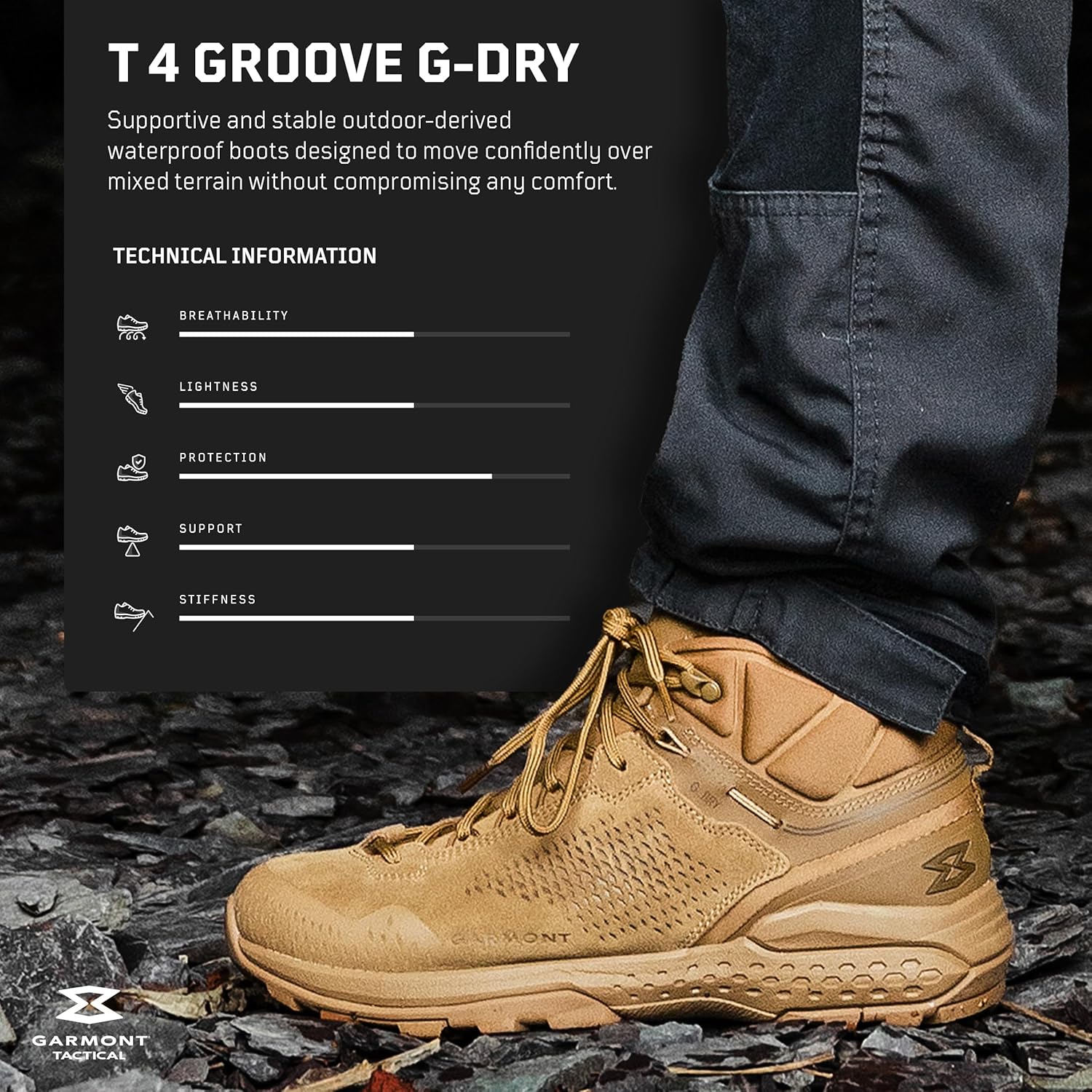 Тактические ботинки GARMONT TACTICAL T4 Groove G-DRY для военных и правоохранительных органов, водонепроницаемые, из замшевой кожи, с амортизацией, походные для мужчин и женщин, Coyote — фото 2