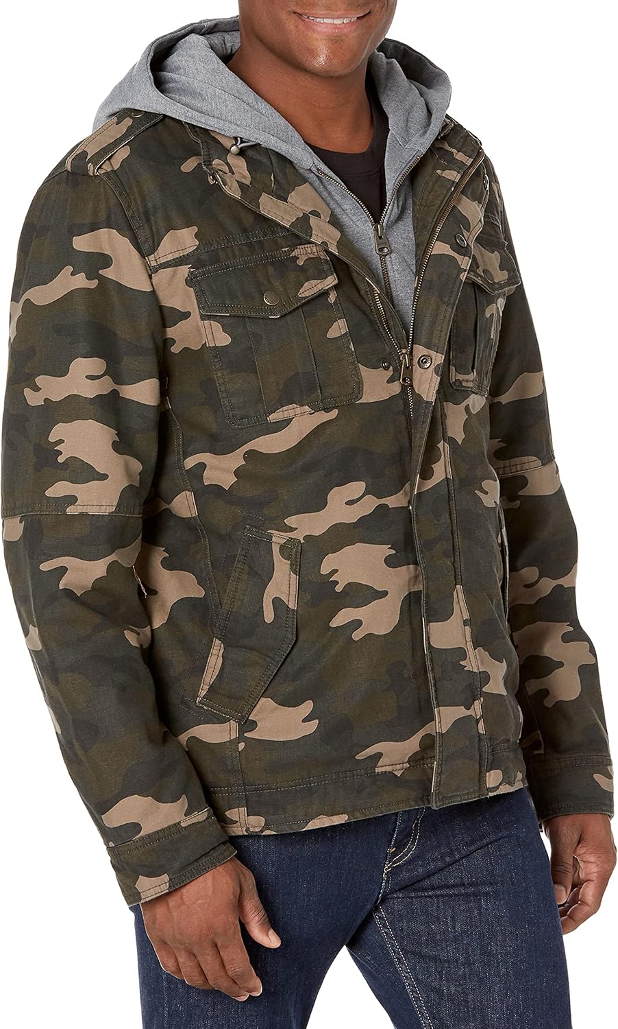 

Мужская военная куртка Levi's из стираного хлопка с капюшоном (стандартные размеры, большие и высокие), Camo/Quilted Lining