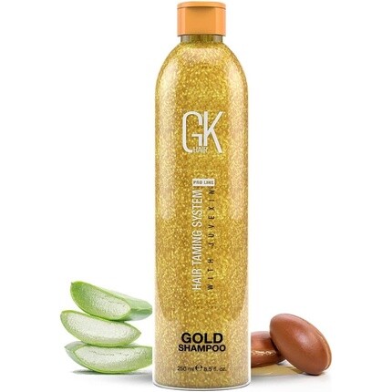 

GK HAIR Global Keratin Gold Шампунь 8,5 жидких унций/250 мл Увлажняющий блеск и защита волос С аргановым маслом Масло ши Натуральные масла Все типы волос