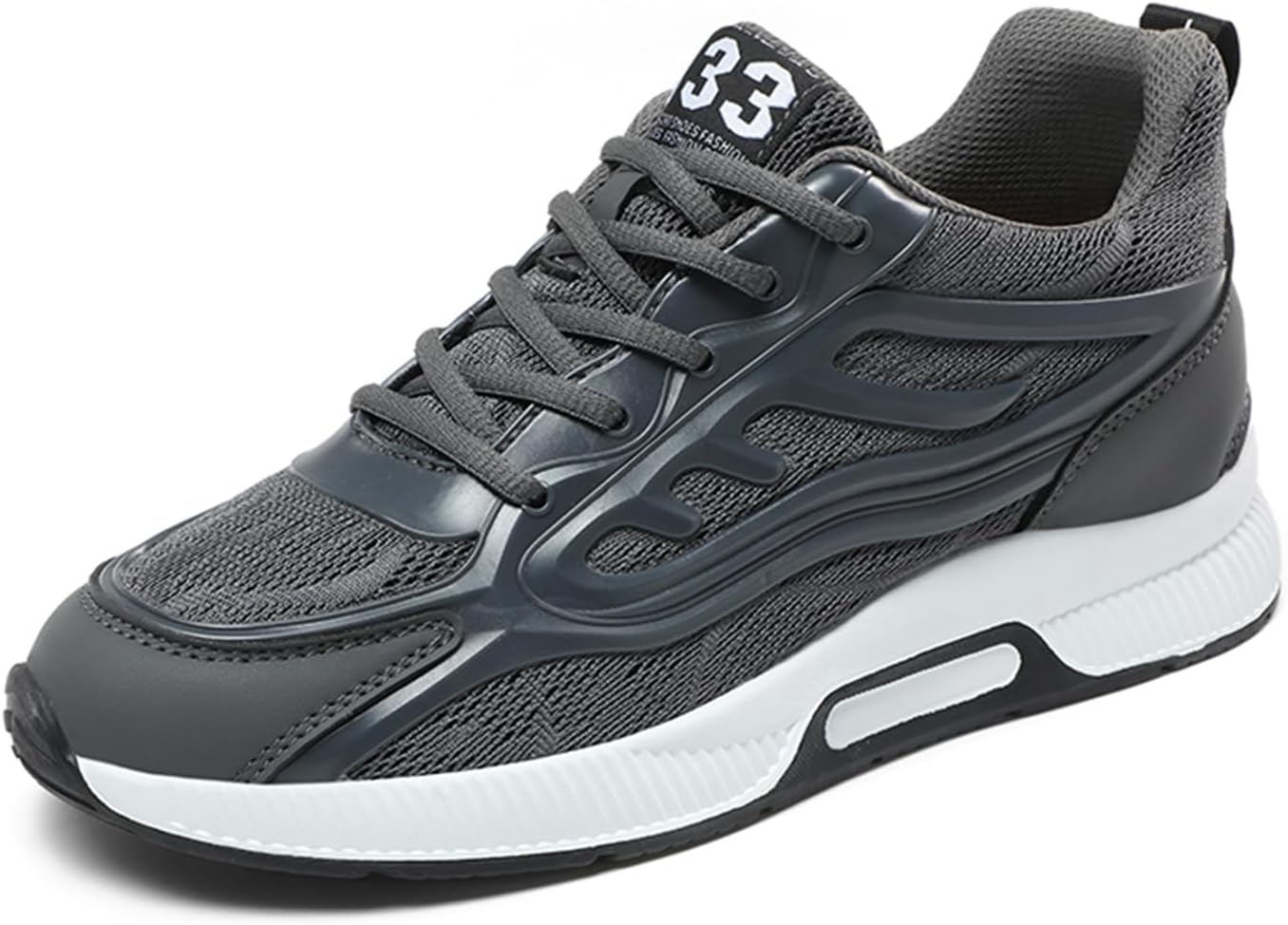 

Мужские невидимые кроссовки-лифтеры FLIOZY - скрытая подошва 6 см, шнуровка, стильные спортивные туфли для визуального увеличения роста, легкие и дышащие, серый