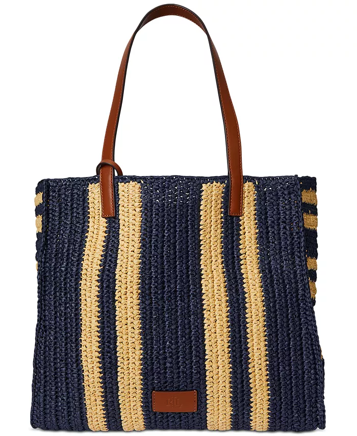 

Полосатая плетеная из соломки сумка-тоут Extra Large Wilow Lauren Ralph Lauren, синий
