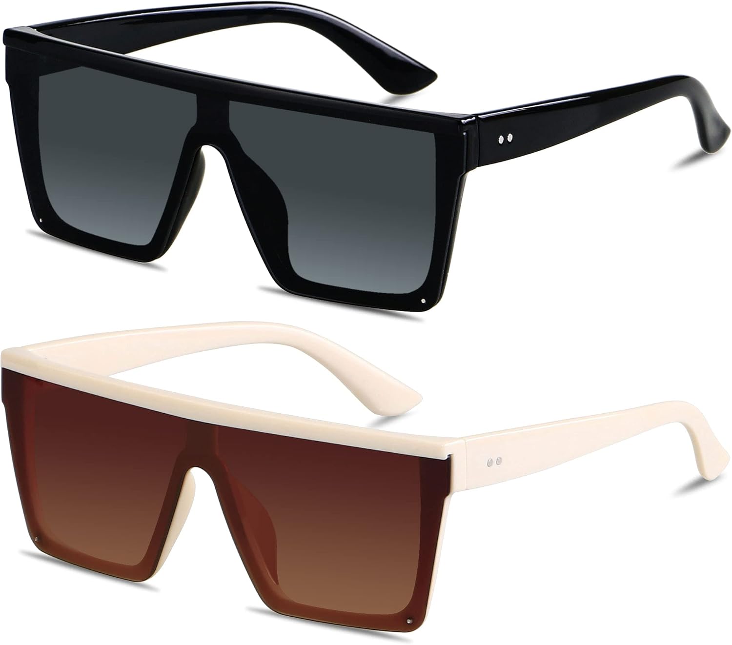 

Солнцезащитные очки LYZOIT квадратной формы большого размера для женщин и мужчин, с плоской верхней частью, модные, с большой защитой от УФ-излучения, без оправы, (2pack) Glossy Black + Beige