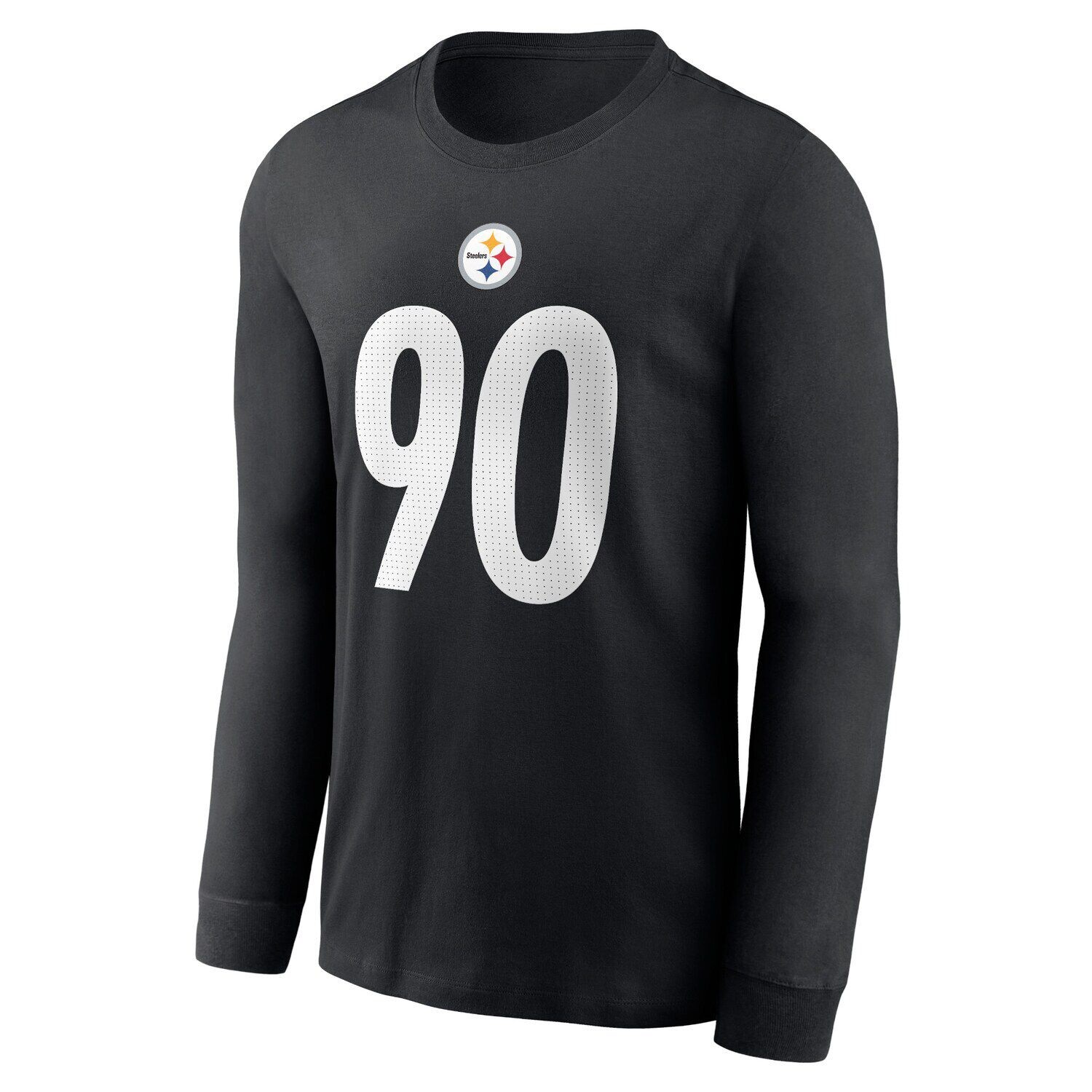 Мужская черная футболка с длинным рукавом TJ Watt Pittsburgh Steelers, имя и номер игрока Nike — фото 2