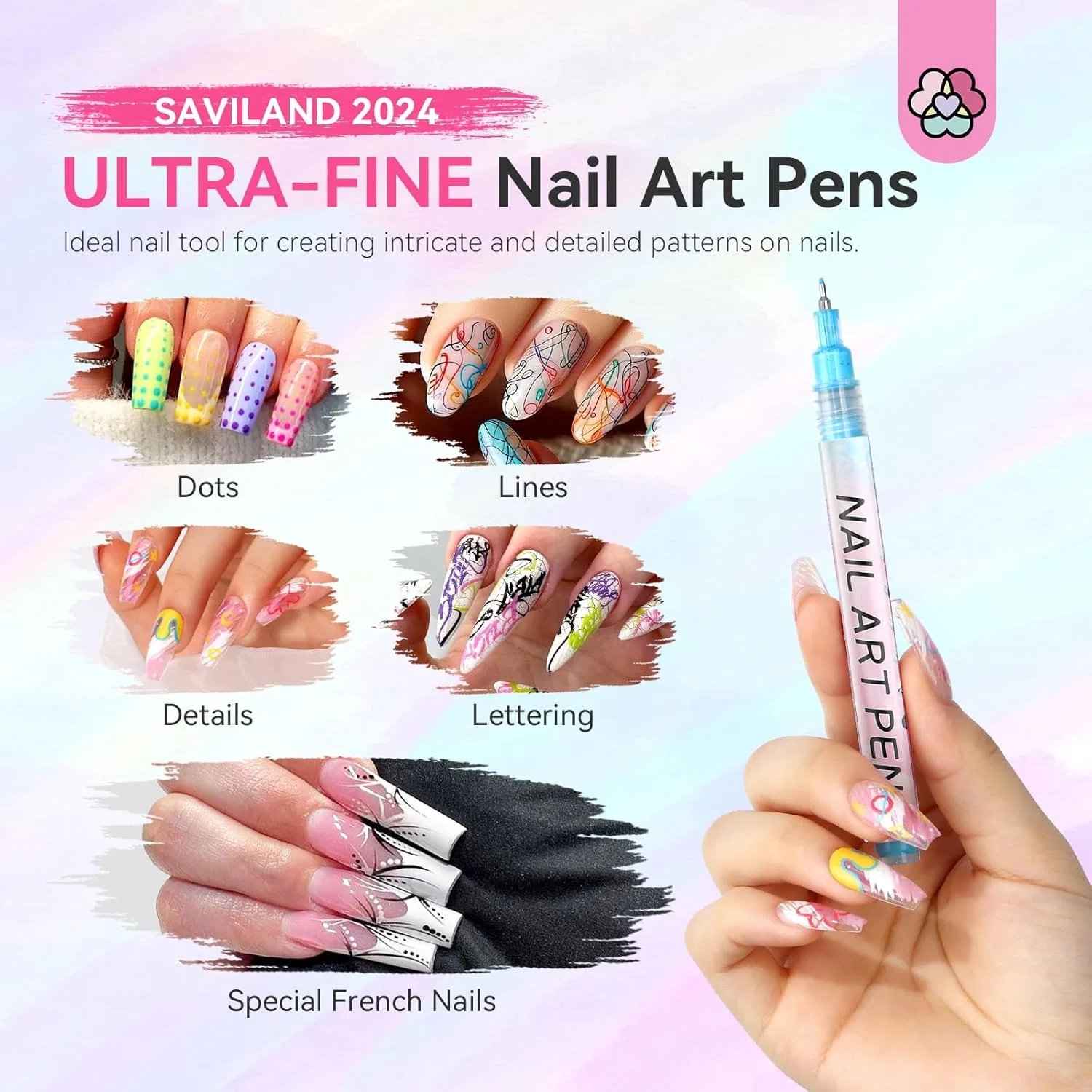 Набор из 12 ручек для 3D дизайна ногтей Saviland Saviland, A-12 Colours Nail Art Pens — фото 2